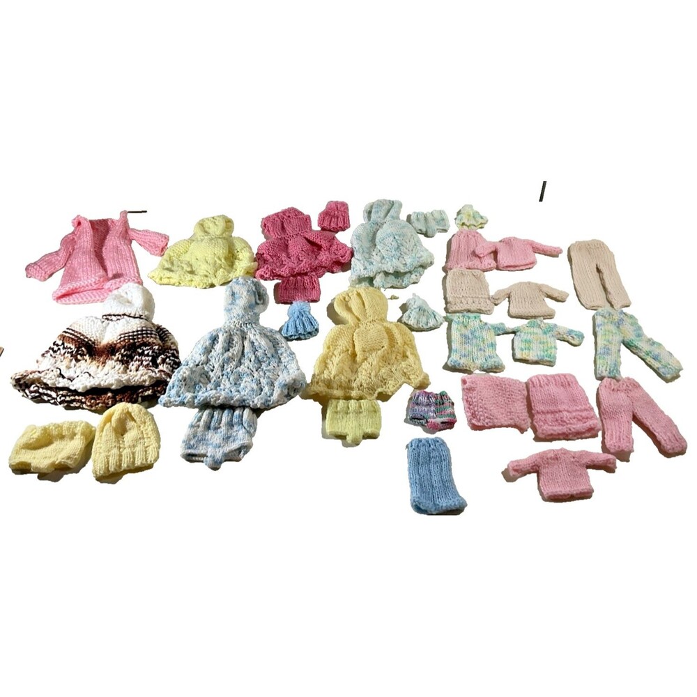 Vintage 28 Piece Hand-Knitted 12" Fashion Doll Clothing Variety Dresses Outfits